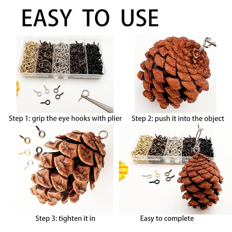 IDEALSV Small Screw Eyes Pin Hooks, 750 Pcs 0.55 Inch Screw in Hook for Jewelry, Cork Bottles,Resin, Bead, 7mm*14mm Small Eye Rings Eyelet Hook for Craft 5 Colors - Image 4